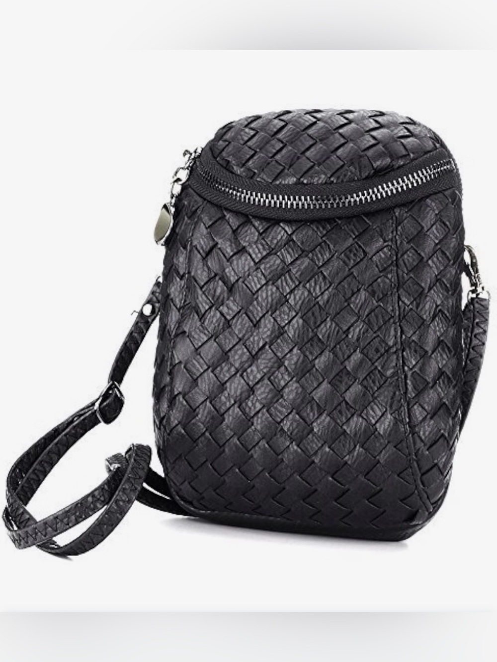 Black Woven Leather PU small Crossbody Bag - Unbranded